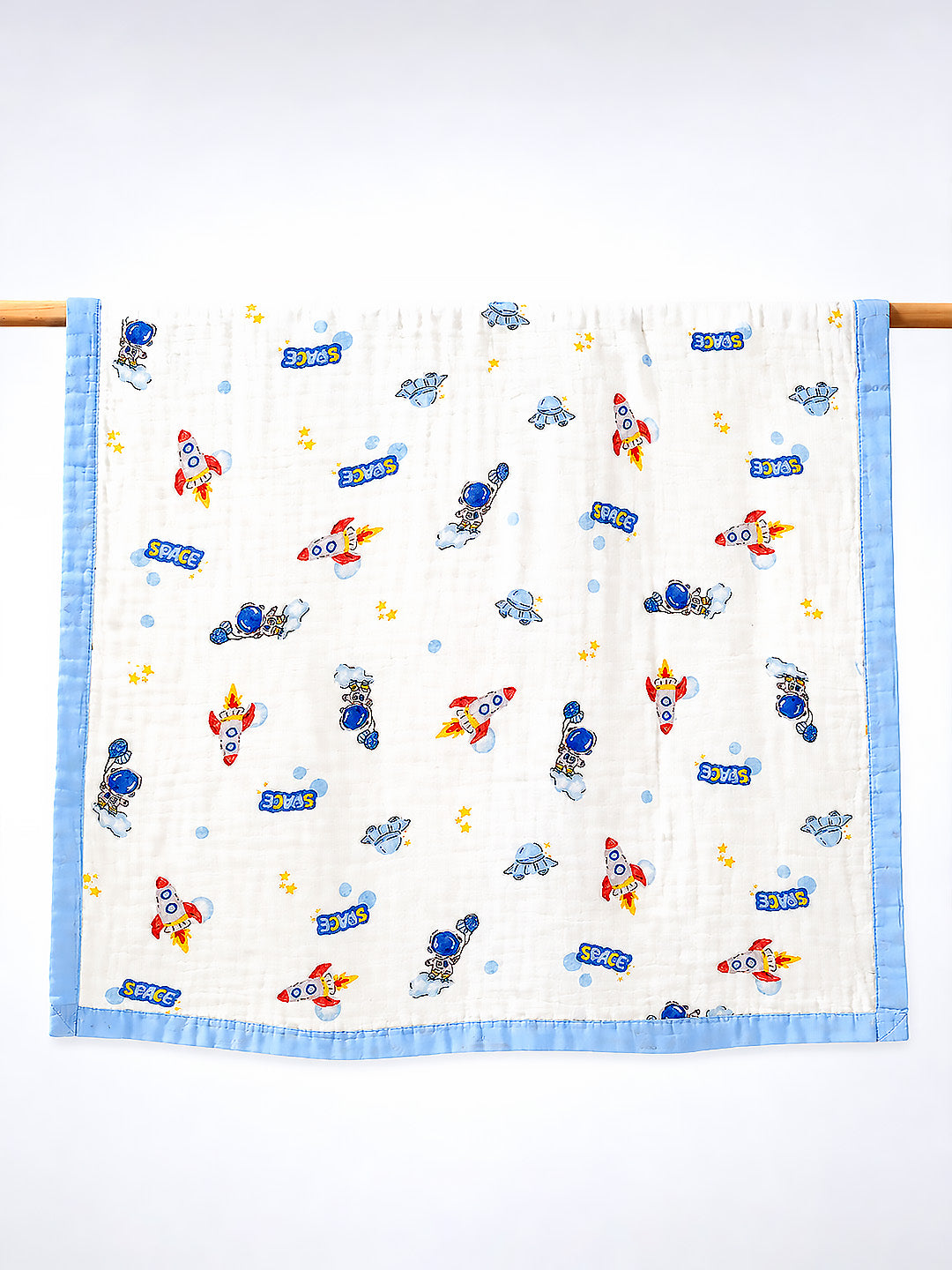 Space Adventure 6-Layer Muslin Cotton Baby Blanket | All-Season | 110×110 cm