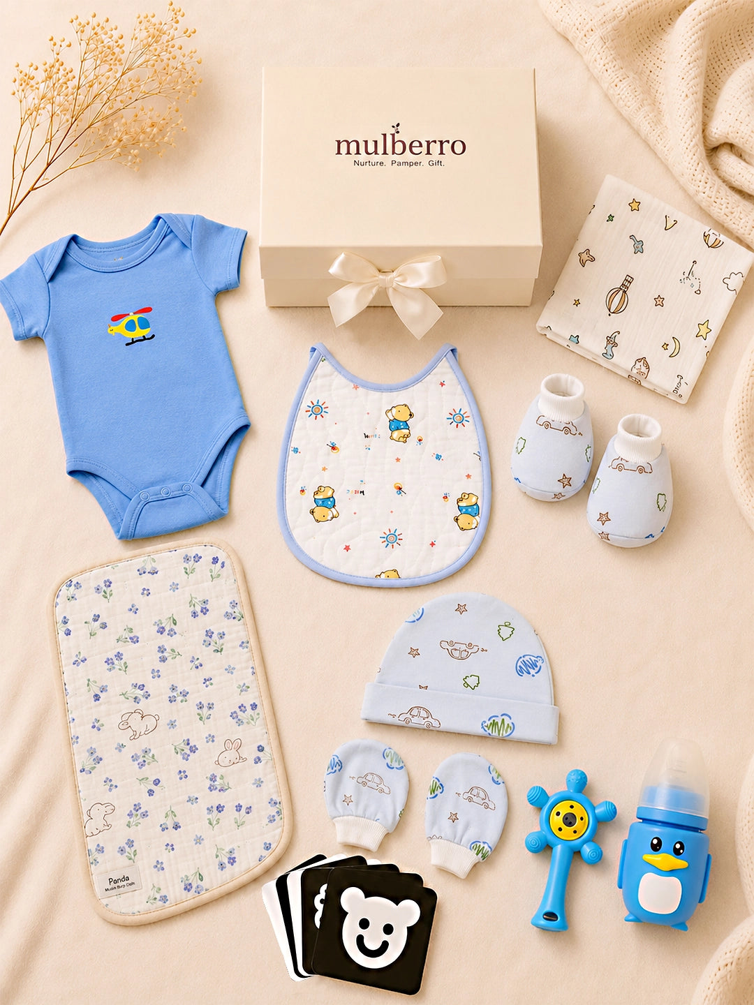 14-Piece Little Explorer Baby Boy Gift Hamper | Pure Cotton | 0–6 Months