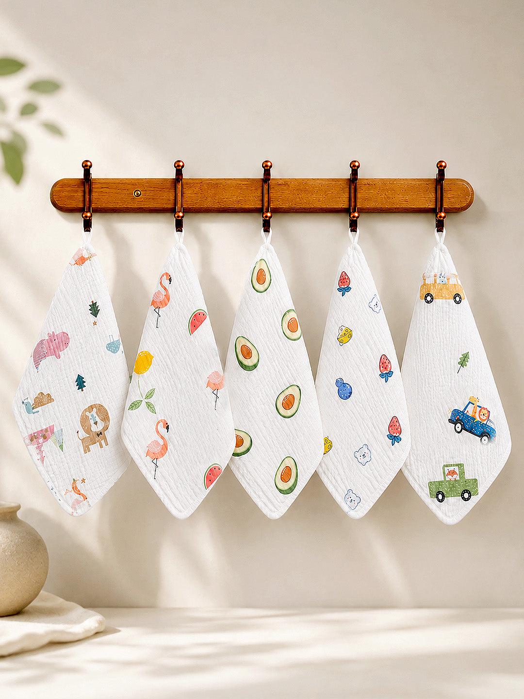 Jungle & Friends Muslin Face Towel | Set of 5 | Pure Cotton | 0–3 Yrs