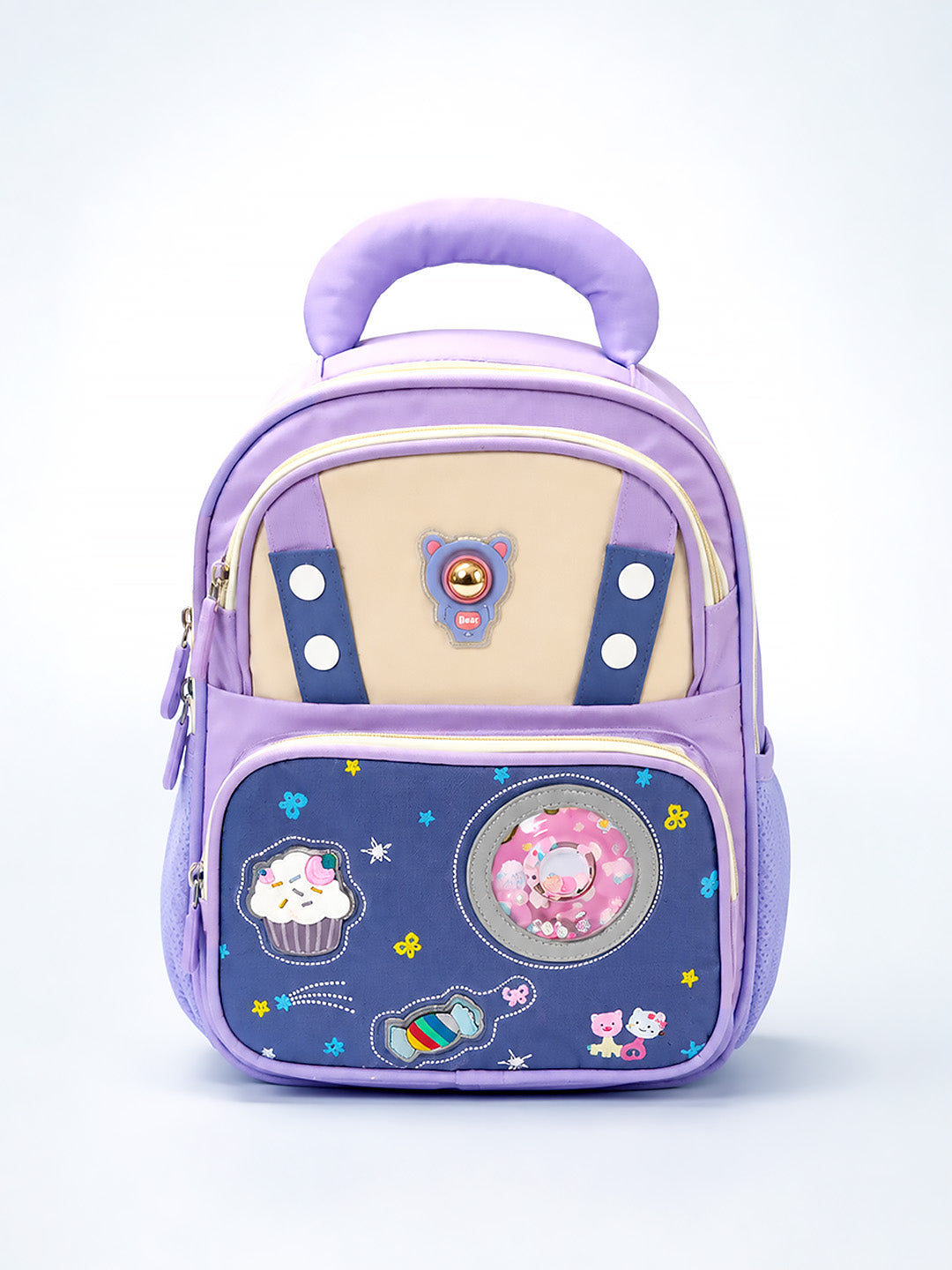 Purple LED Bear Kids School Backpack with Cute Candy Patches