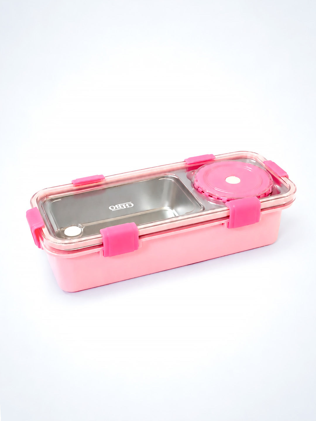 Pink 2-Compartment Stainless Steel Kids Lunch Box | Leak-Proof | Fork, Spoon & Sauce Container Included