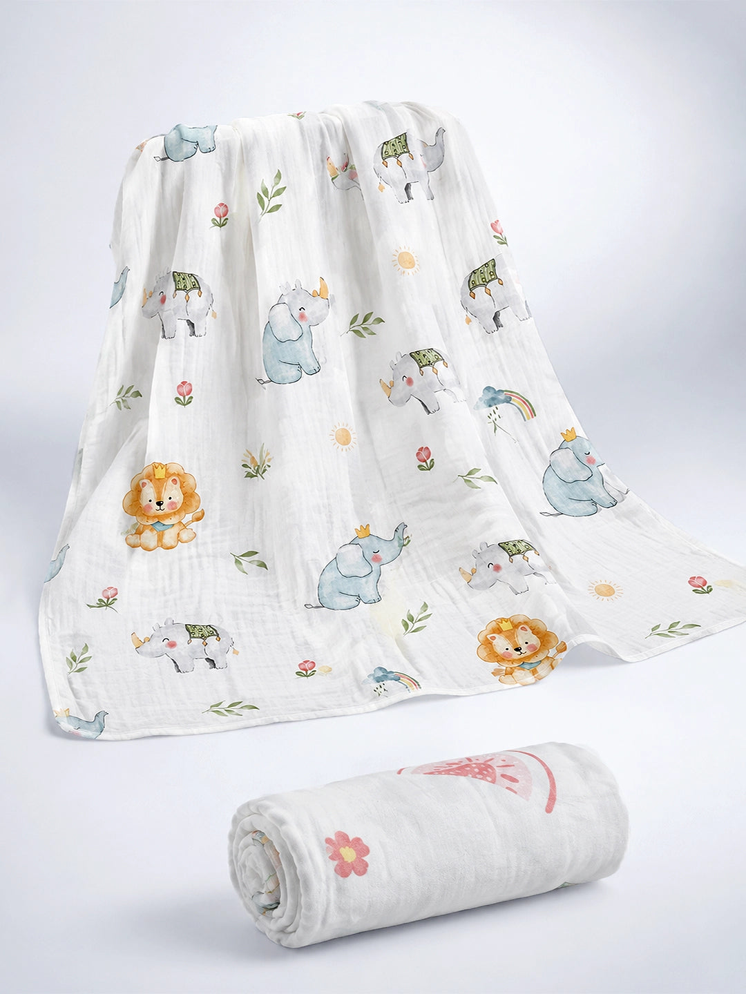 Muslin Cotton Baby Swaddle Set Of - 2 | Breathable & Soft | Safari Kingdom Design