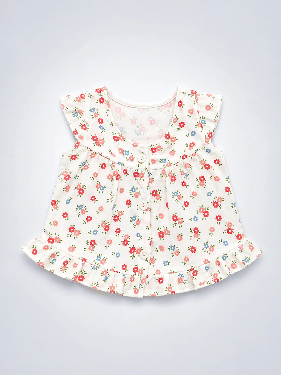 Floral Muslin Cotton Baby Frock | Half Sleeve | Soft & Breathable | 0–6 Months
