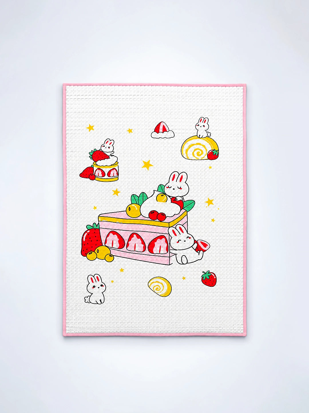 Baby Massage & Play Mat | Strawberry Bunny Print | Waterproof Natural Latex