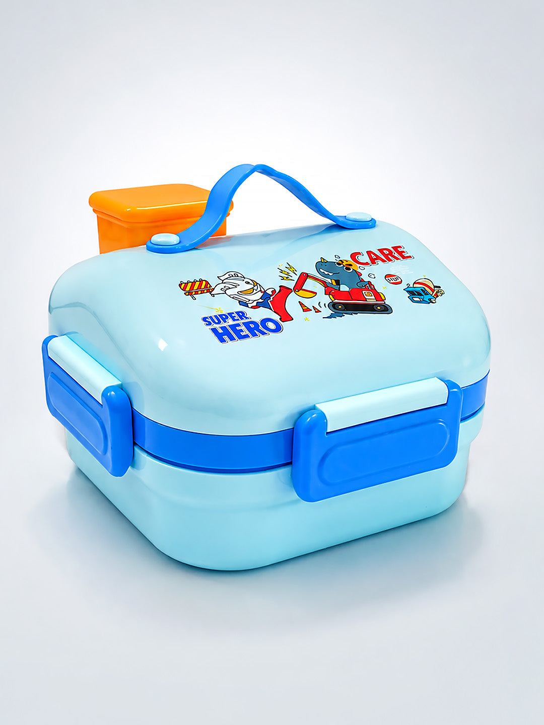 Super Hero 2-Tier Kids Lunch Box | Stainless Steel | Leak-Proof | Sauce Box & Spoon Included