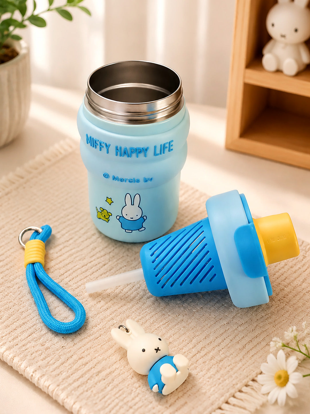 Miffy Happy Life Kids Stainless Steel Tumbler — 480ml | Dual Lid, Infuser & Miffy Charm