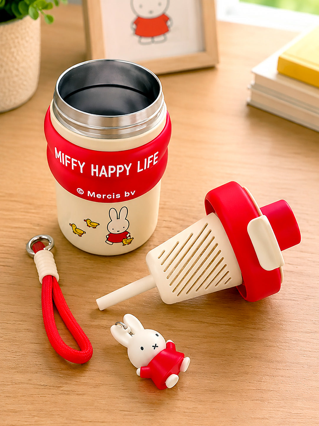 Miffy Happy Life Kids Stainless Steel Tumbler — 480ml | Dual Lid, Infuser & Miffy Charm