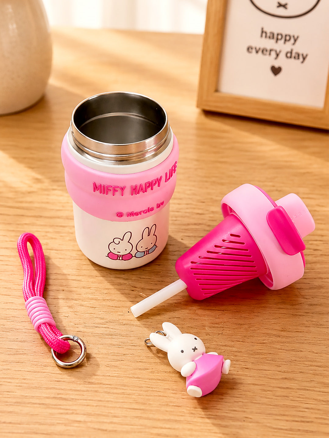 Miffy Happy Life Pink Kids Tumbler — 480ml | Dual Lid, Infuser & Miffy Charm