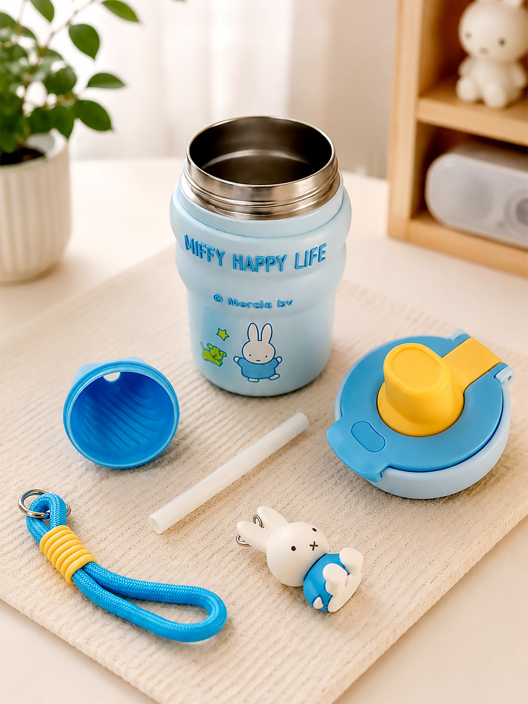 Miffy Happy Life Kids Stainless Steel Tumbler — 480ml | Dual Lid, Infuser & Miffy Charm