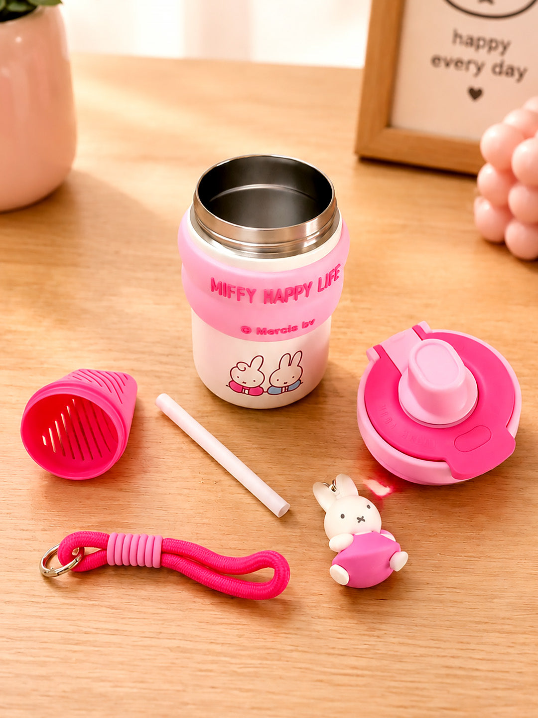 Miffy Happy Life Pink Kids Tumbler — 480ml | Dual Lid, Infuser & Miffy Charm