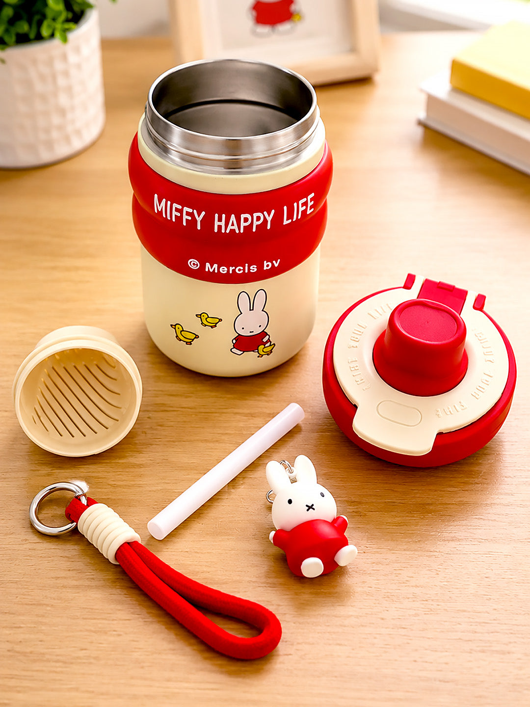 Miffy Happy Life Kids Stainless Steel Tumbler — 480ml | Dual Lid, Infuser & Miffy Charm