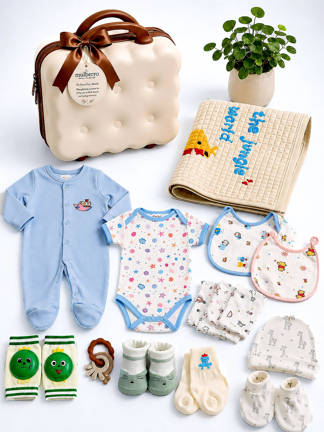Crawling Baby | Annaprashana Ceremony | 22-Piece Gift set | Pure Cotton | Keepsake Suitcase | 6–12 Months