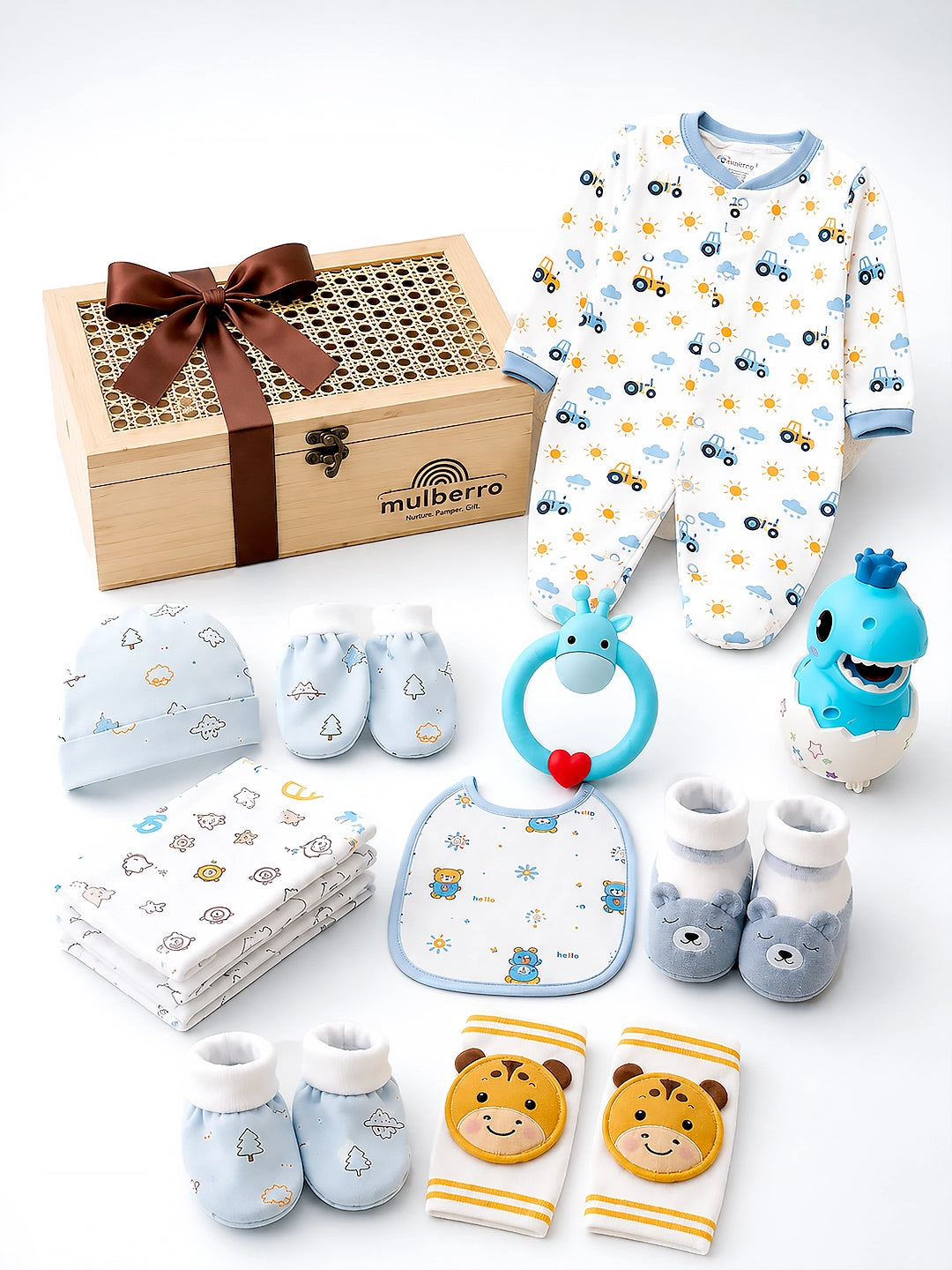 Crawling Baby | Annaprashana Ceremony | 18-Piece Gift set | Pure Cotton | Wooden Box | 6–12 Months
