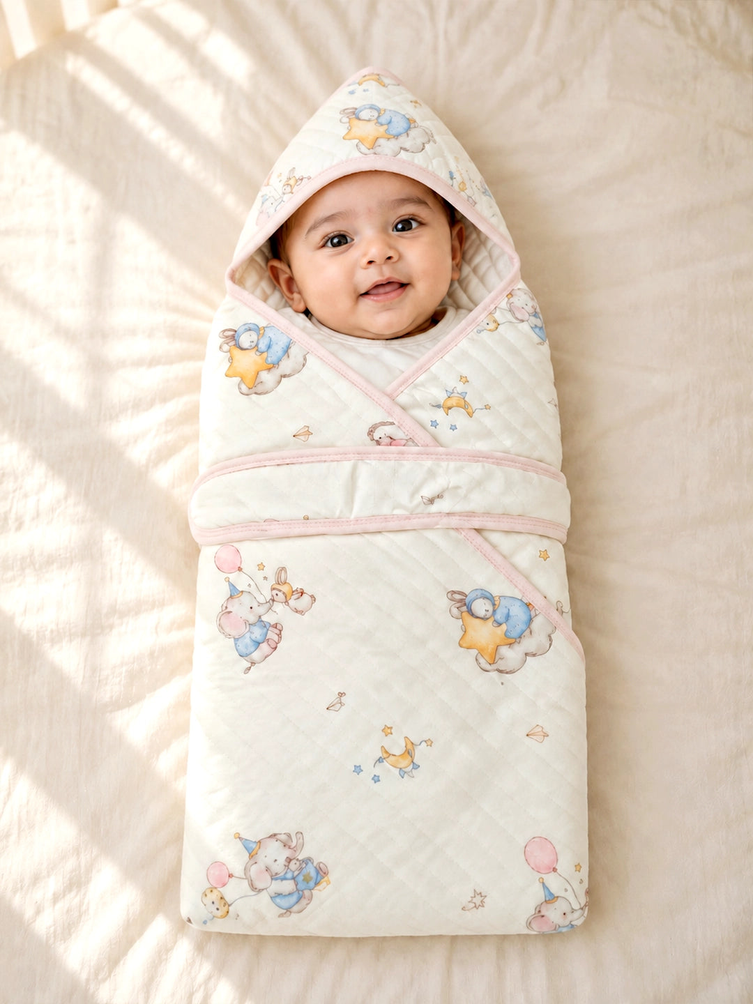 Dreamy Elephant & Bunny 6-Layer Muslin Cotton Baby Swaddle Blanket | 4-in-1 | 85×85 cm