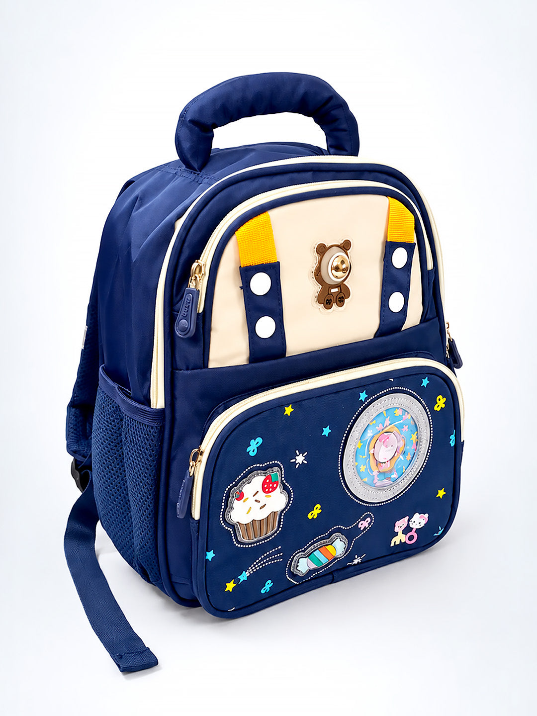Navy Blue Kids Backpack with LED Bear Light & Candy Patch Design for Boys & Girls