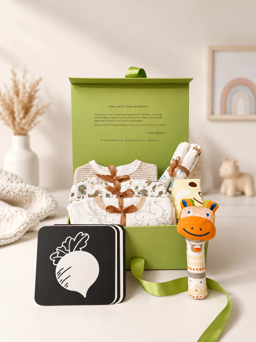 Newborn | Growing Baby | Naming Ceremony | 18-Piece Pure Cotton Gift Set   | Green Box | 0–6 Months