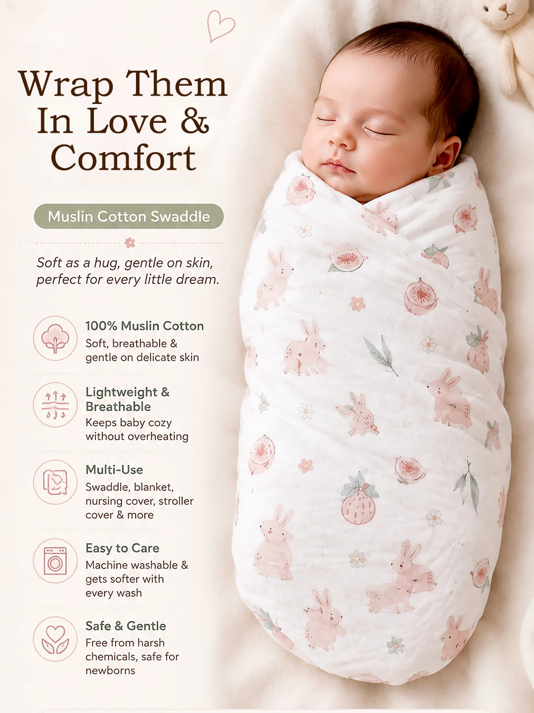 Muslin Cotton Baby Swaddle Set Of - 2 | Breathable & Soft | Safari Kingdom Design