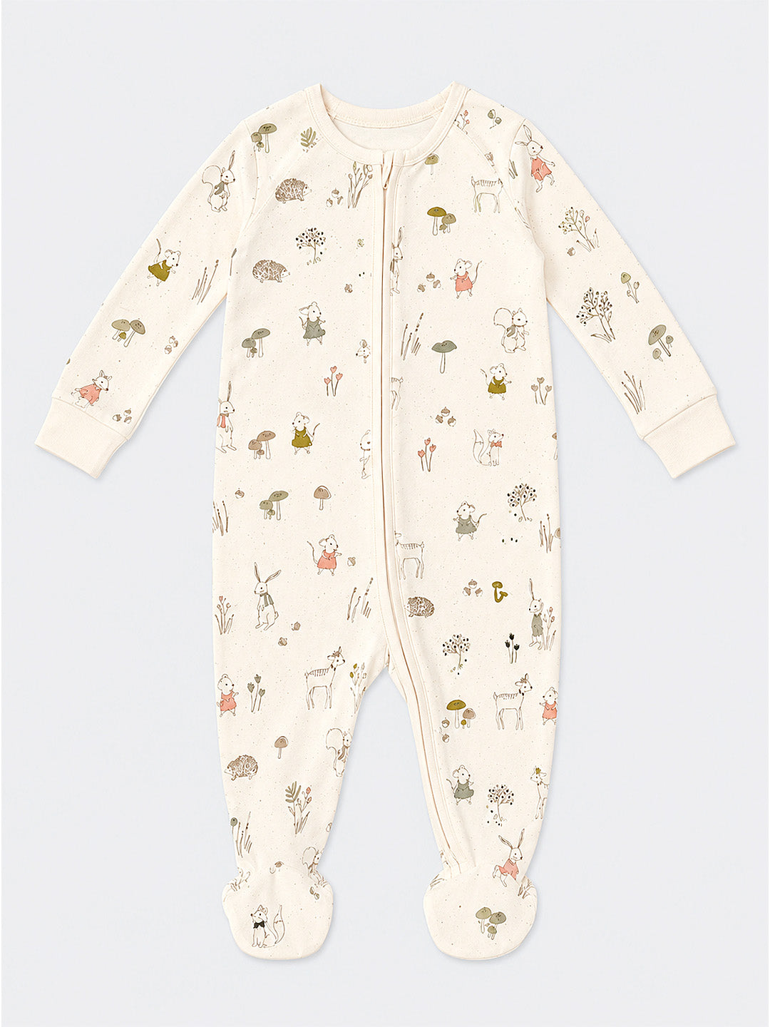 Woodland Friends Baby Romper | Full Sleeve | Two-Way Zipper | With Footies | 100% Organic Cotton | 0–18 Months