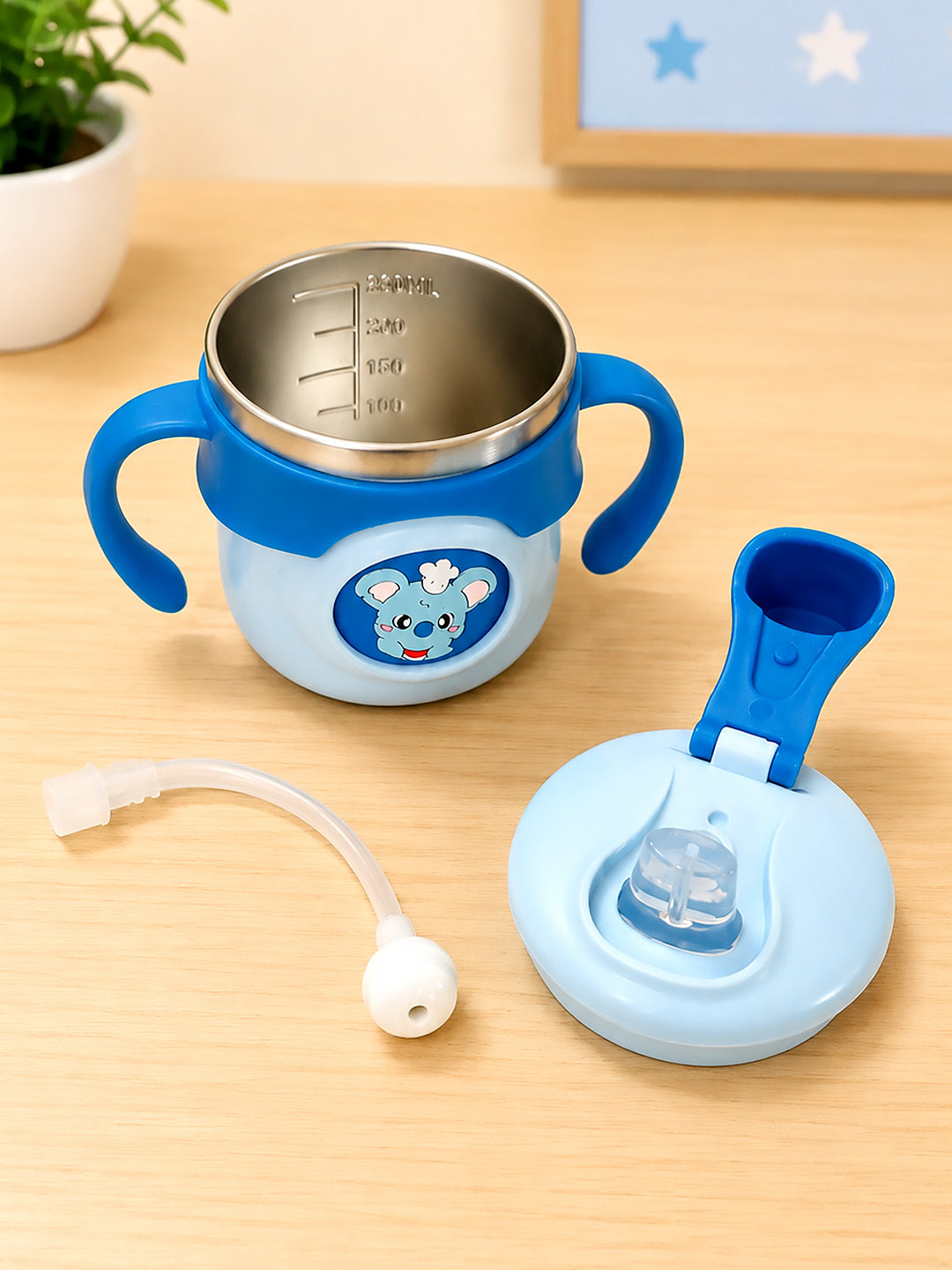 Koala Stainless Steel Sipper Bottle for Babies & Toddlers — 250ml | Spill-Proof Spout & Flip-Top Straw