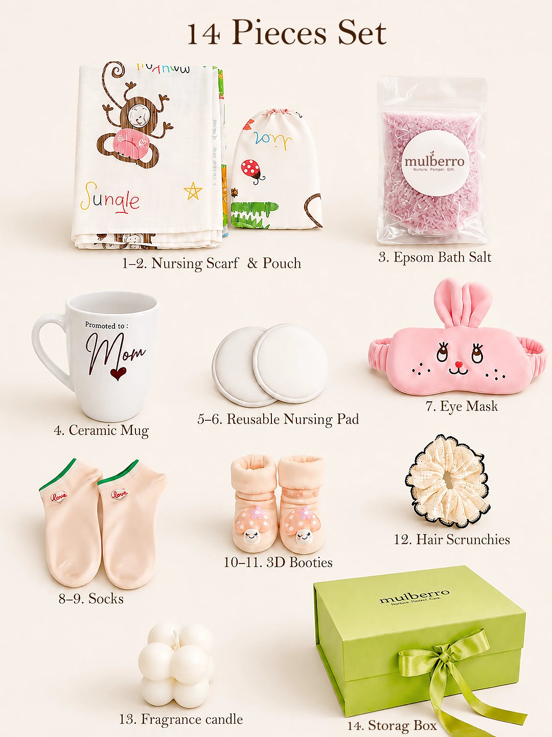 New Mom | Postpartum Care | 14-Piece Green Box Gift Hamper