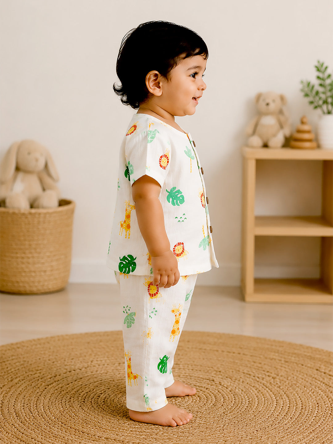 Safari Jungle Baby Pyjama Set | Muslin Cotton | Half Sleeve Top & Full Pants