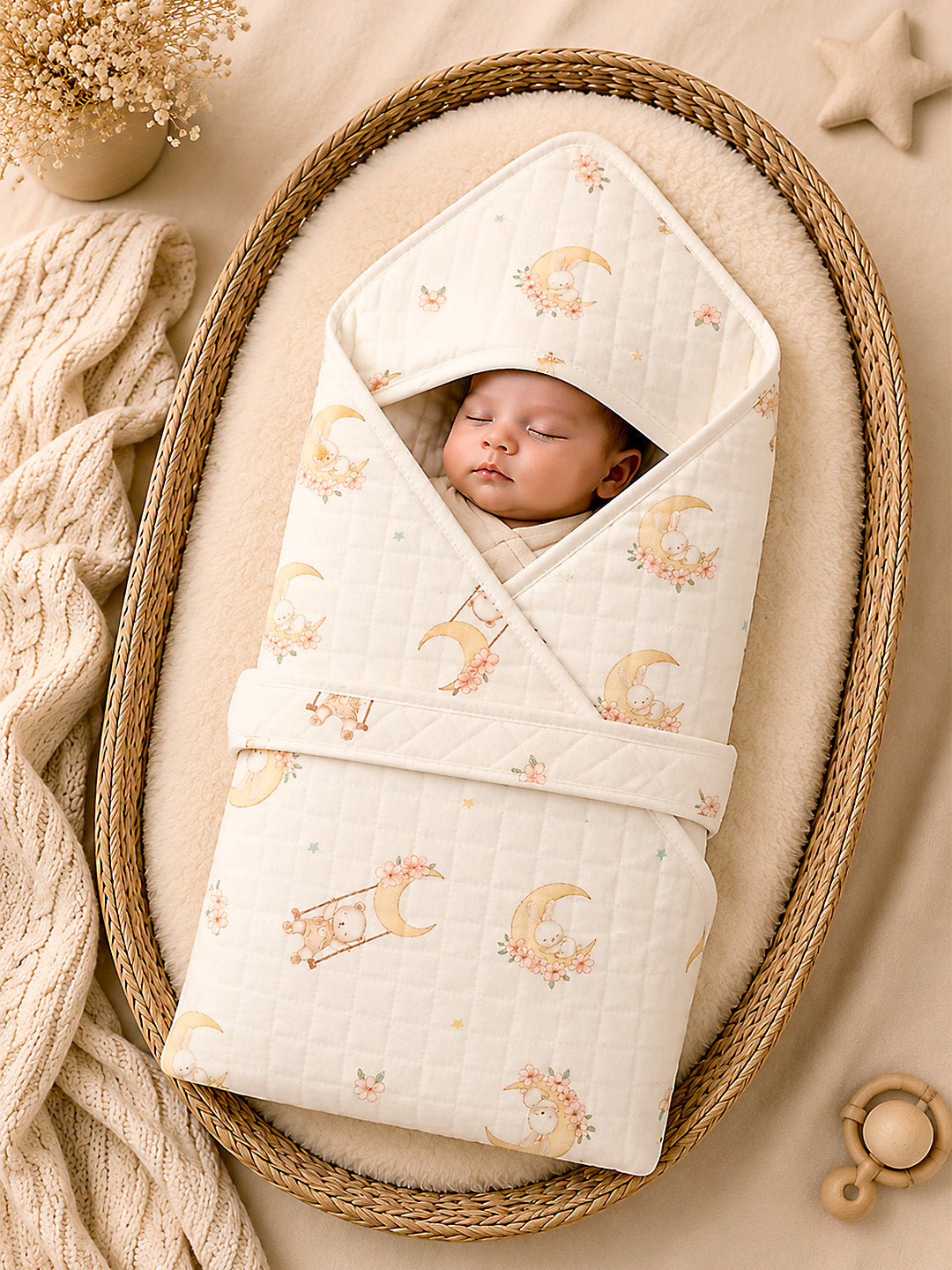 Moonlit Bear 6-Layer Muslin Cotton Baby Swaddle Blanket | 4-in-1 | 85×85 cm