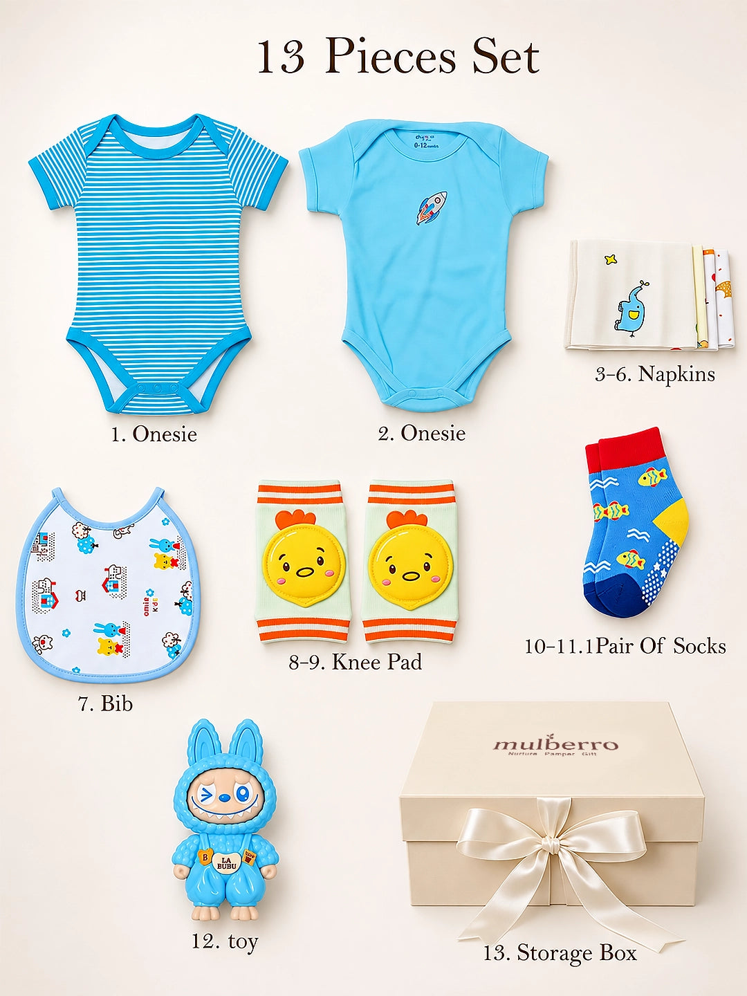 Crawling Baby | Annaprashana Ceremony | 13-Piece Baby Gift Hamper | Pure Cotton  | 6–12 Months