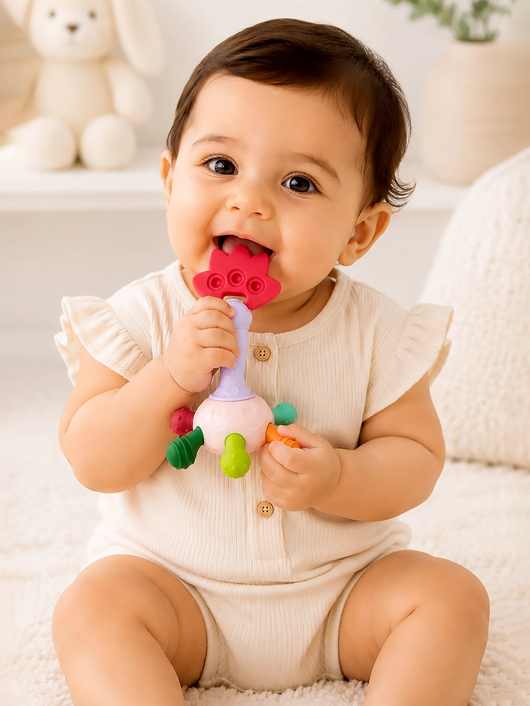 Multi-Texture Flower Baby Teether Rattle | BPA-Free | Sensory Play | 0–12 Months