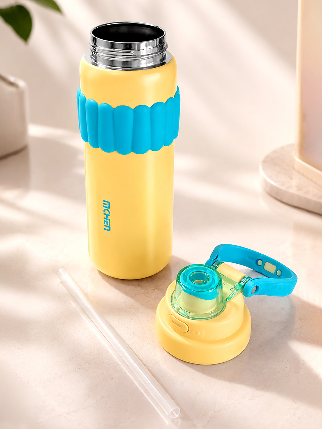 Yellow Stainless Steel Water Bottle | Flip Lid, Straw & Carry Loop