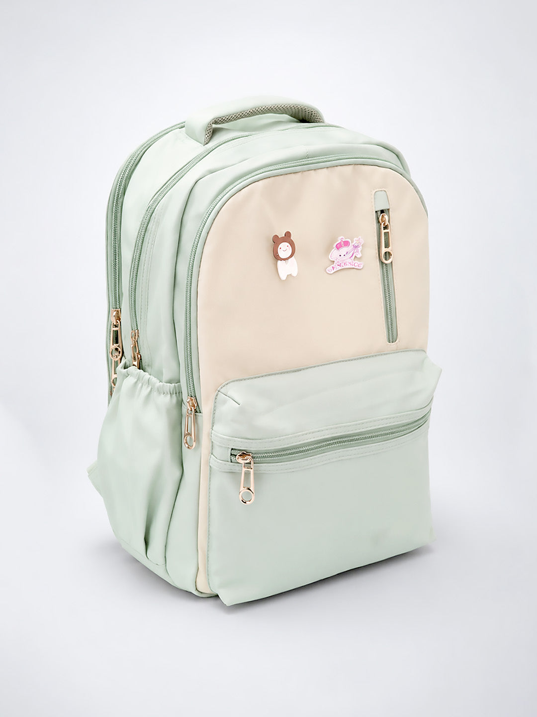 Mint Green Kids School Backpack with Cute Pins – Spacious & Lightweight