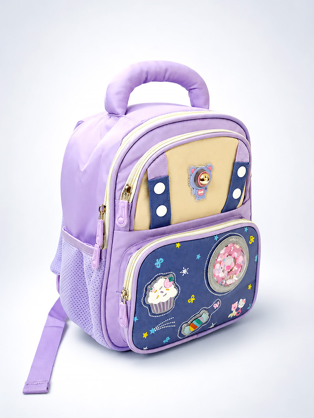 Purple LED Bear Kids School Backpack with Cute Candy Patches
