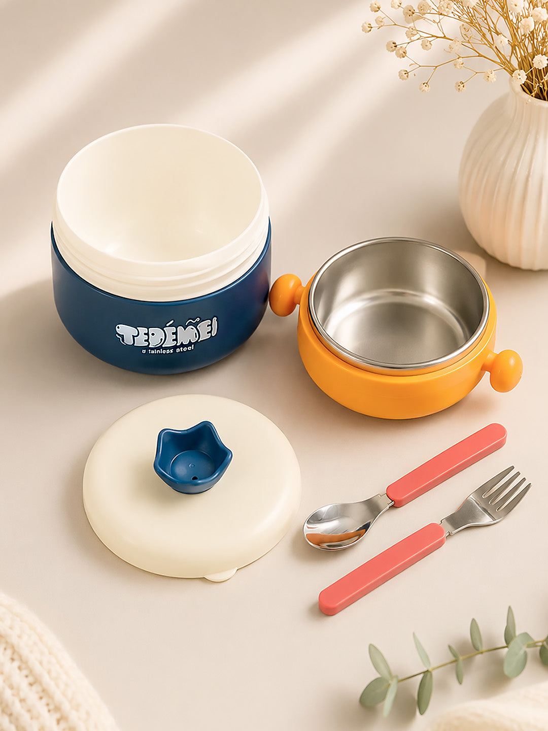 Kids Insulated Stainless Steel Lunch Bowl | Hot Water Warm-Keep | Fork & Spoon Included