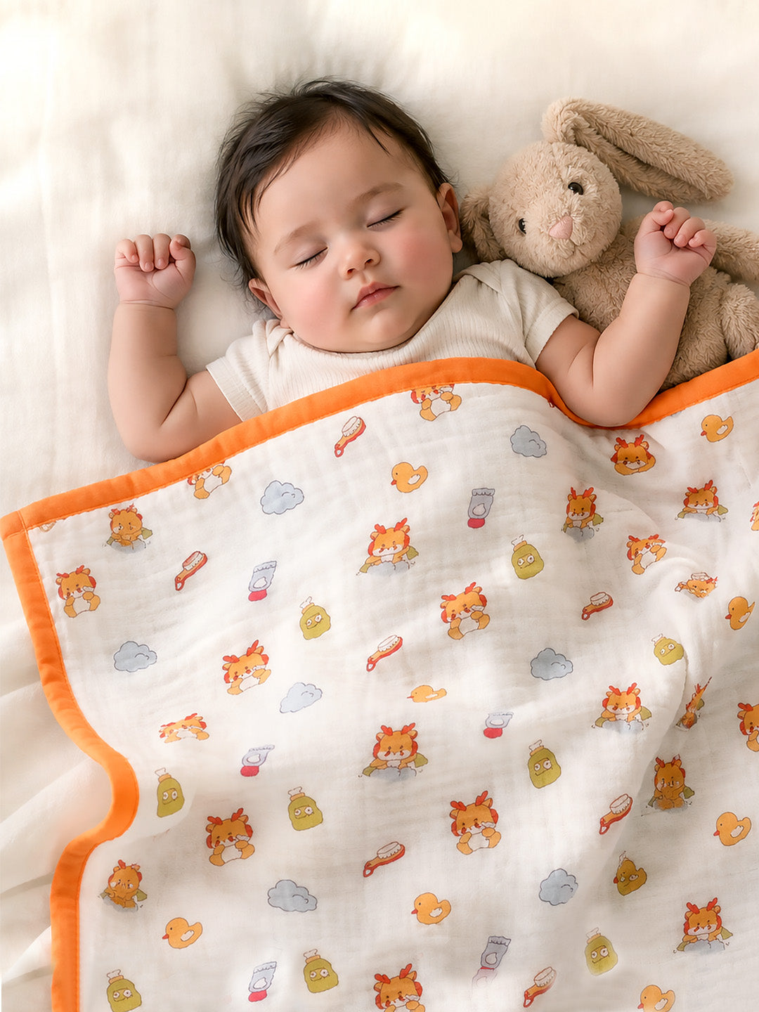 Bath Time Lion 6-Layer Muslin Cotton Baby Blanket | All-Season | 110×110 cm