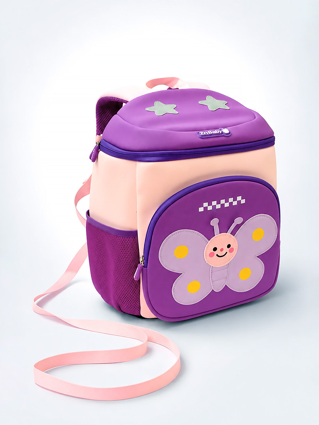 Purple Butterfly Neoprene Kids Backpack with Safety Leash – Girls Toddler School Bag