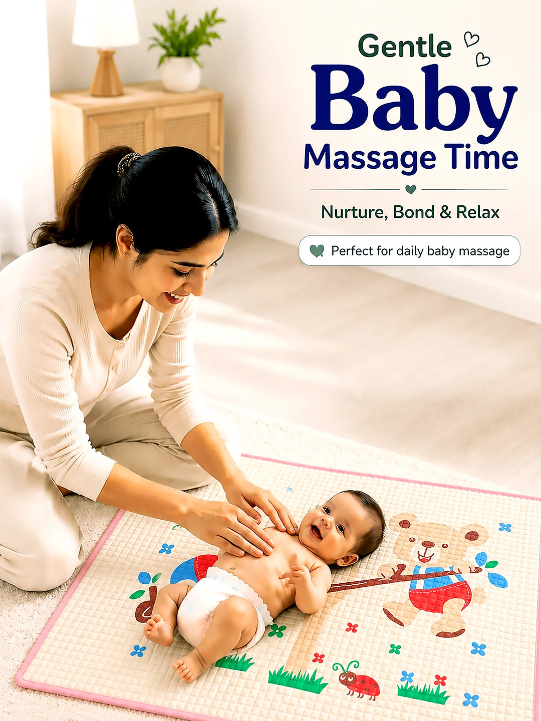 Baby Massage & Play Mat | Seesaw Bears Print |Waterproof Natural Latex
