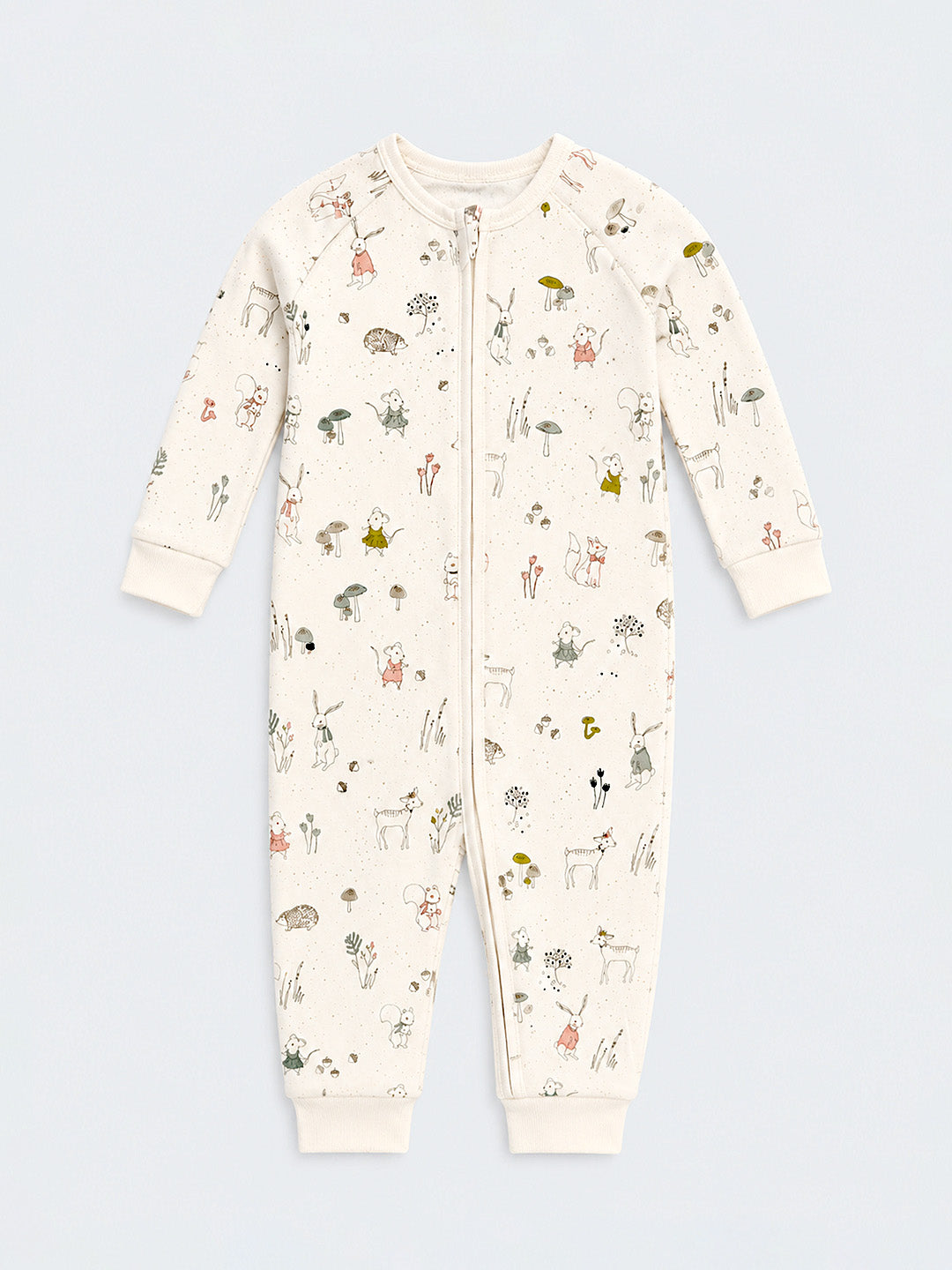 Woodland Friends Baby Romper | Full Sleeve | Two-Way Zipper | Footless | 100% Organic Cotton | 0–18 Months