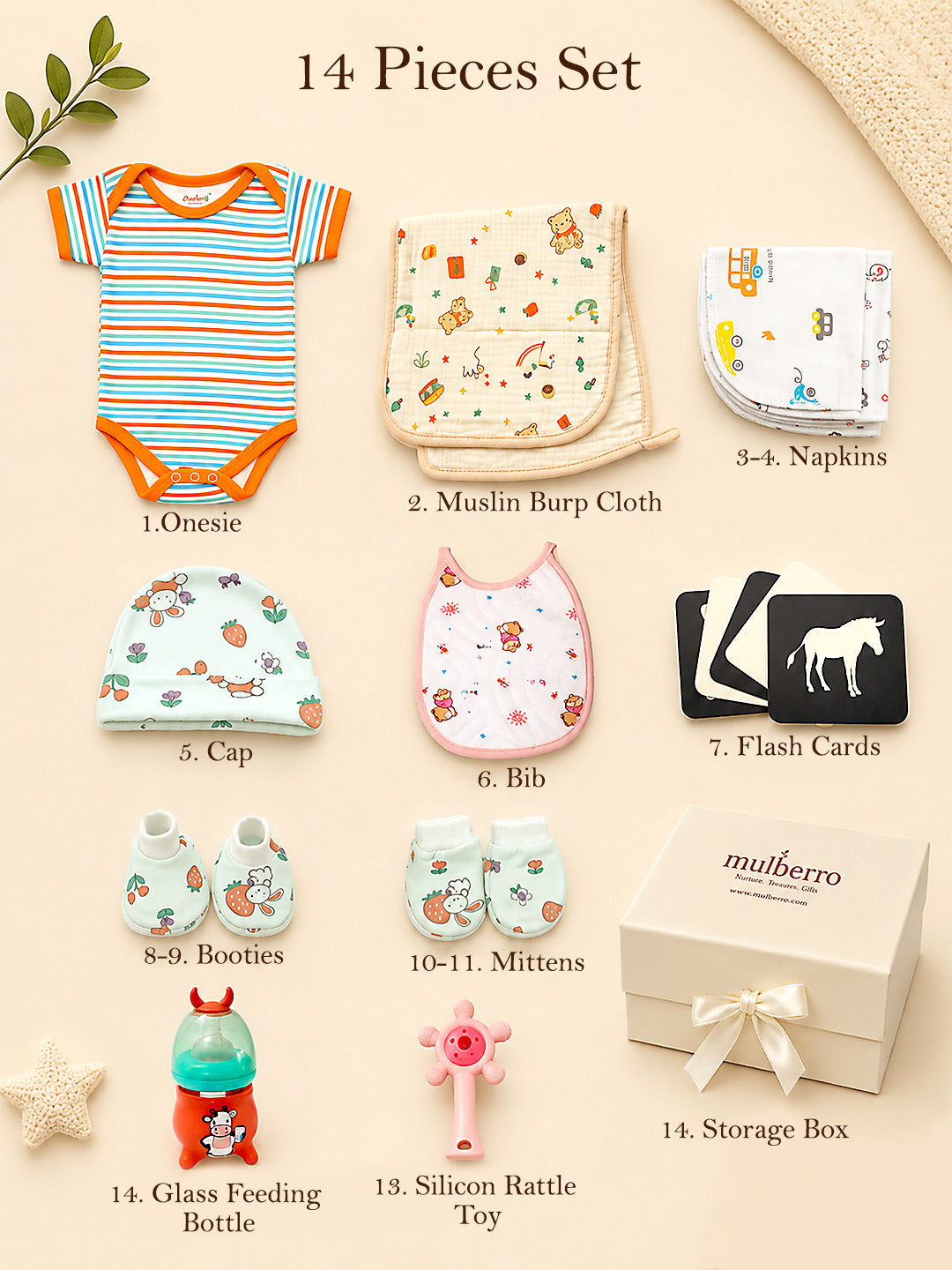 14-Piece Little Explorer Gift Hamper | Unisex | Pure Cotton | 0–6 Months