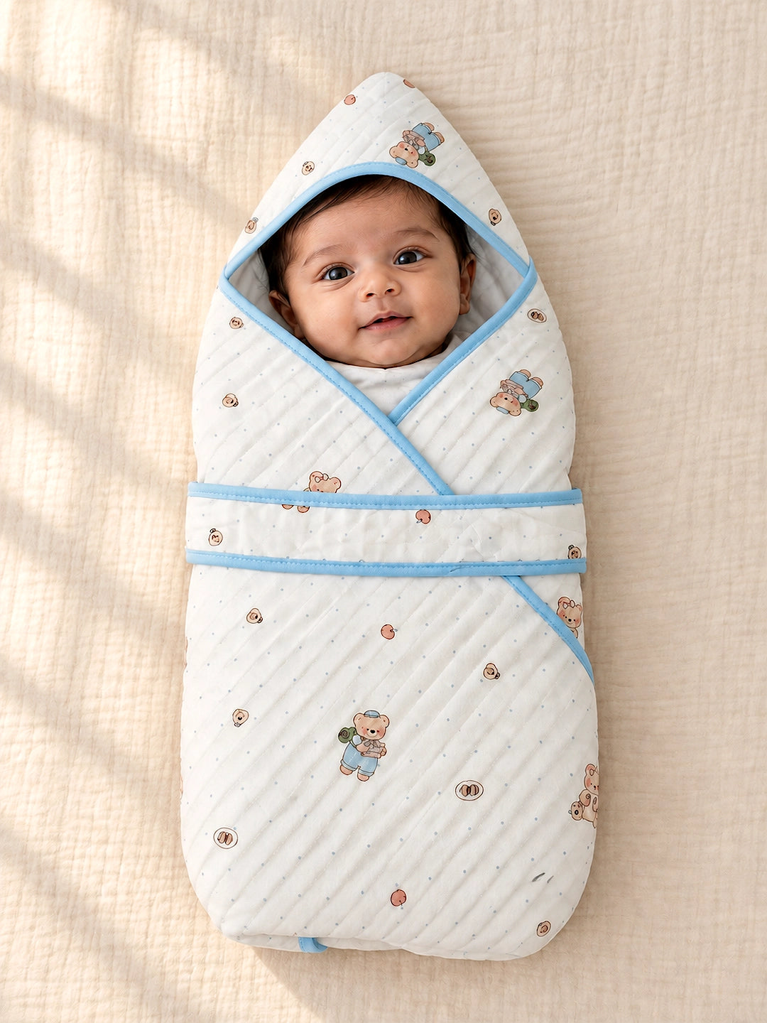 Little Doctor Bear Blue 6-Layer Muslin Cotton Baby Swaddle Blanket | 4-in-1 | 85×85 cm