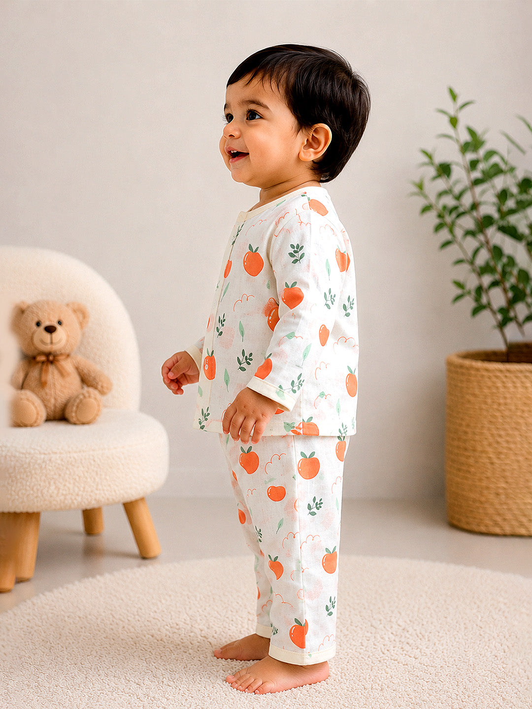 Little Oranges Baby Co-ord Set | Muslin Cotton | Full Sleeve Top & Full Pants | 0–12 Months