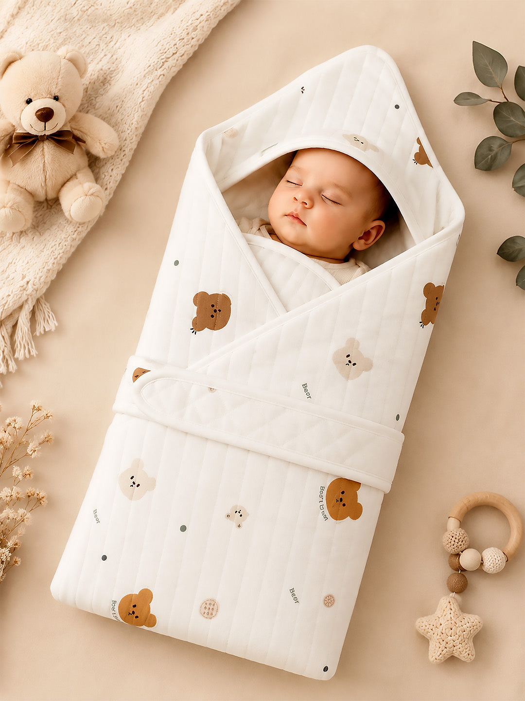 Bear's Dream 6-Layer Muslin Cotton Baby Swaddle Blanket | 4-in-1 | 85×85 cm