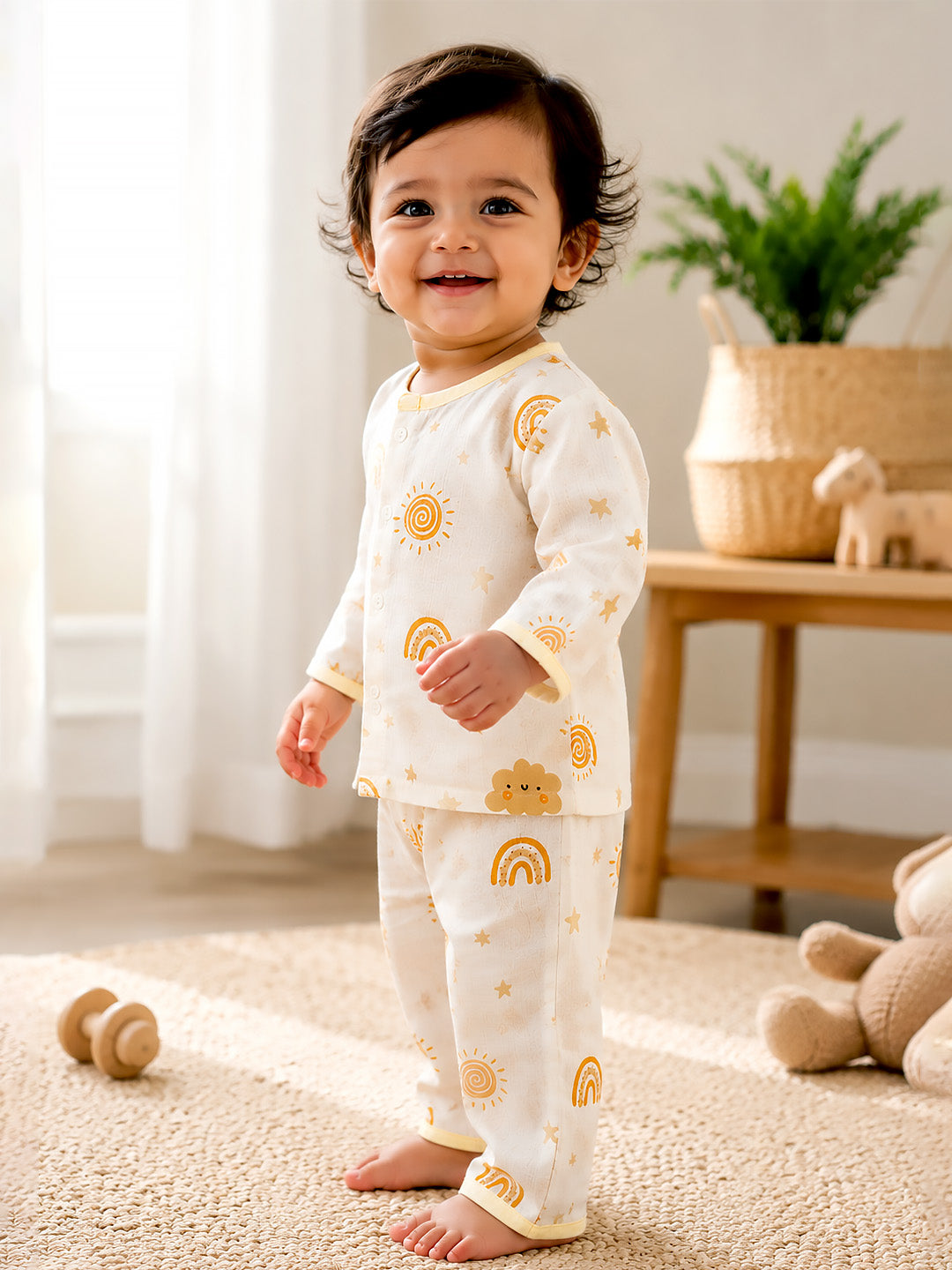 Sunshine & Rainbow Baby Pyjama Set | Muslin Cotton | Full Sleeve Top & Full Pants | 1 Yrs