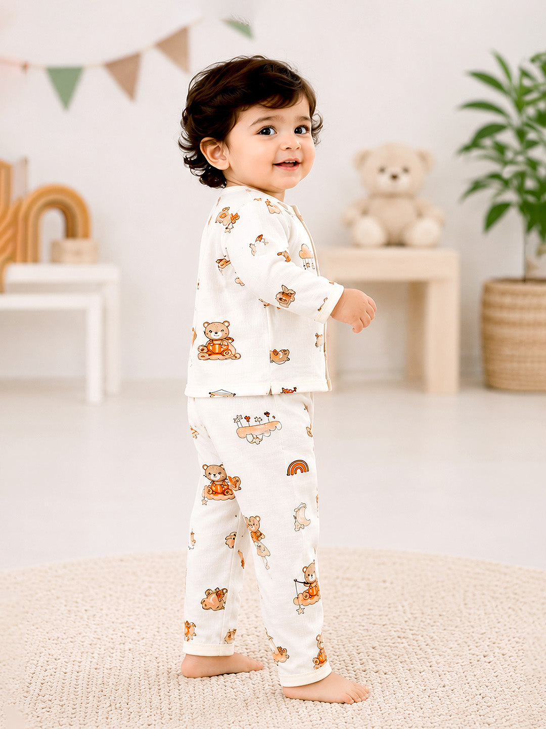 Rainbow Bear Baby Co-ord Set | 100% Muslin Cotton | Full Sleeve Top & Full Pants | 0–12 Months