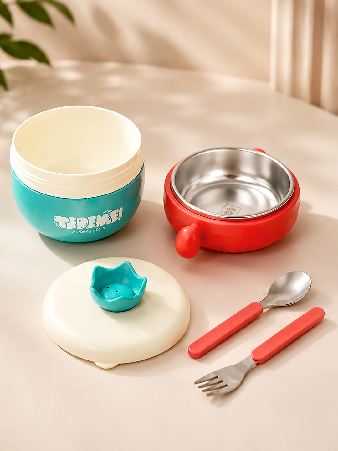 Kids Round Insulated Lunch Bowl | Stainless Steel | Double-Layer | Fork & Spoon Included
