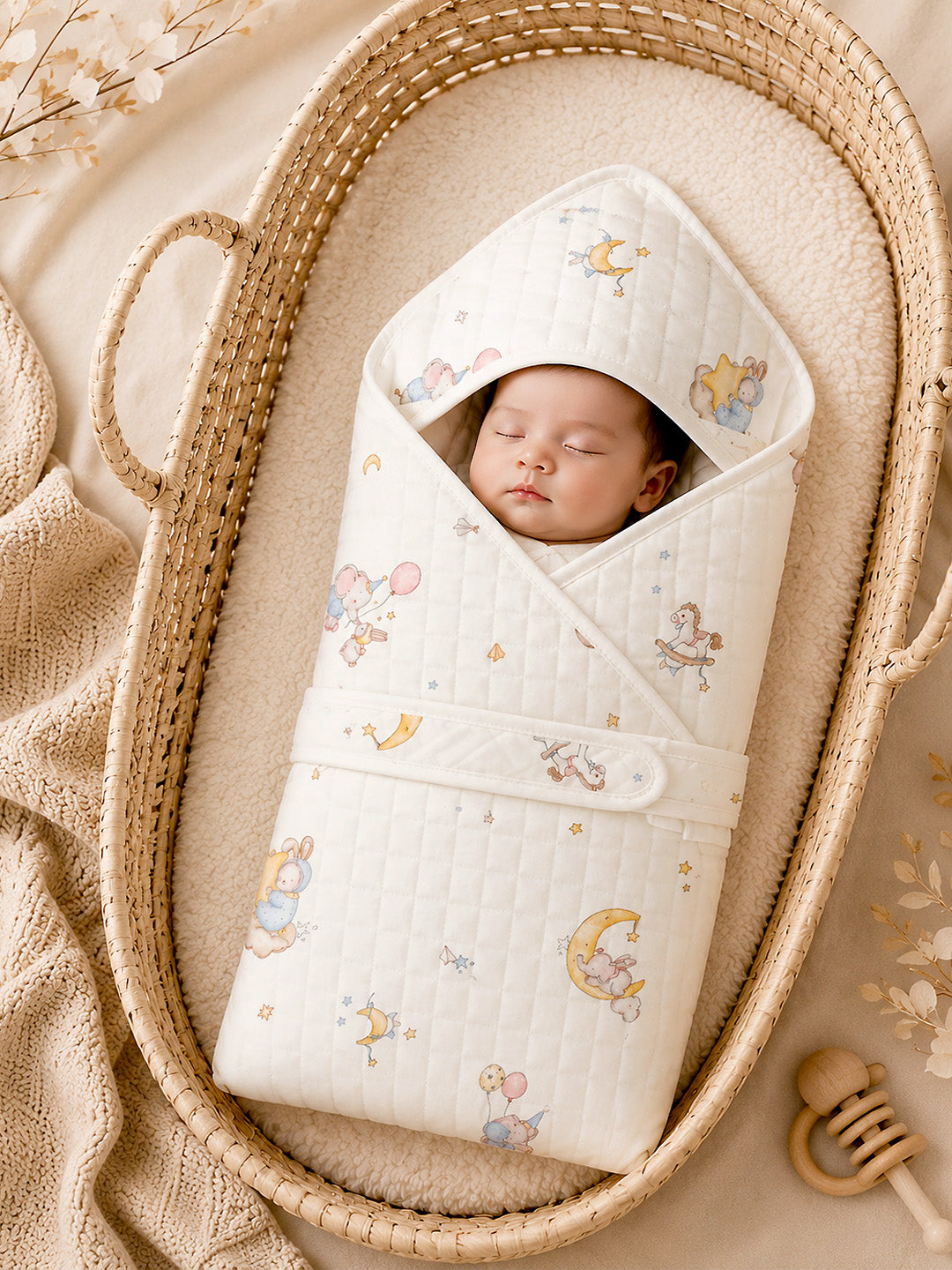 Dreamy Elephant & Bunny 6-Layer Muslin Cotton Baby Swaddle Blanket | 4-in-1 | 85×85 cm