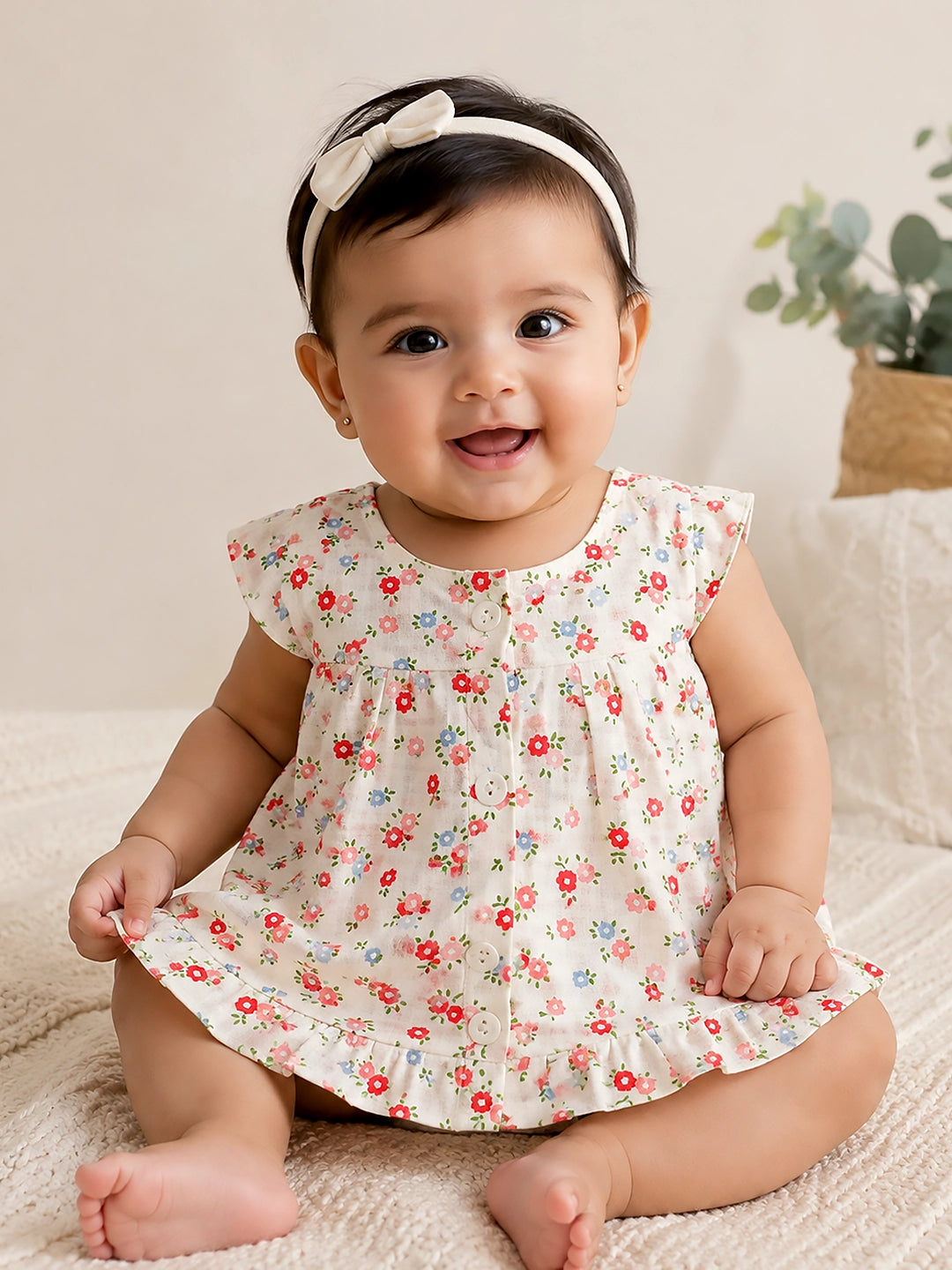 Floral Muslin Cotton Baby Frock | Half Sleeve | Soft & Breathable | 0–6 Months
