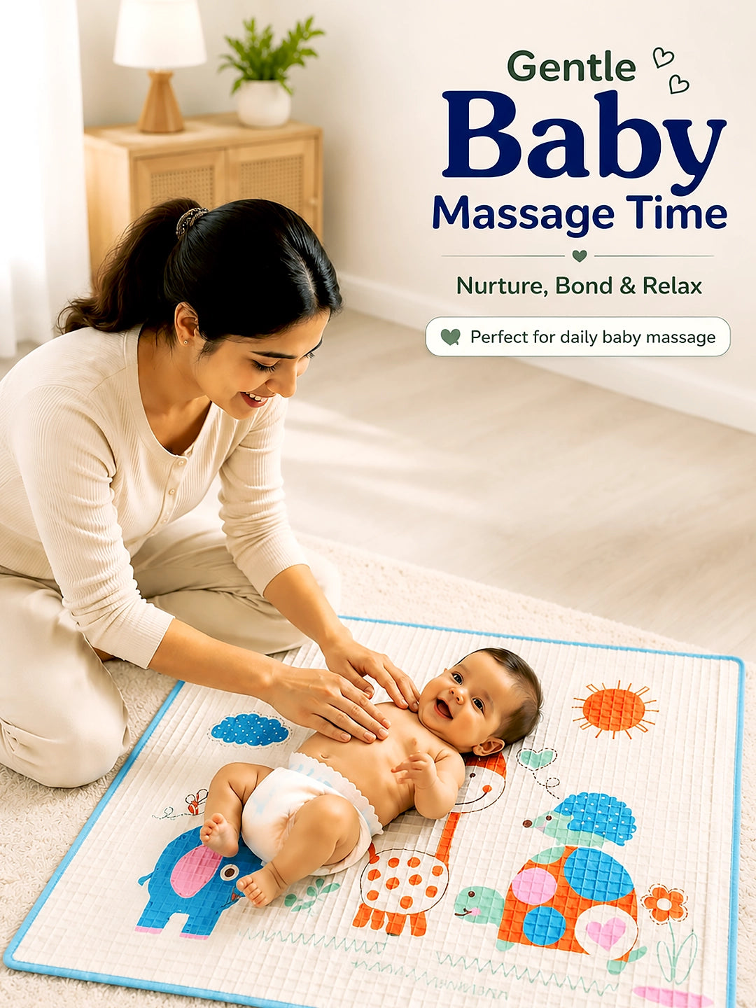 Baby Massage & Play Mat | Safari Friends Print | Waterproof Natural Latex