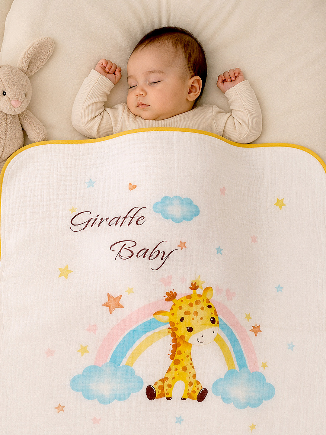 Giraffe Baby Rainbow 6-Layer Muslin Cotton Baby Blanket | All-Season | 102×102 cm
