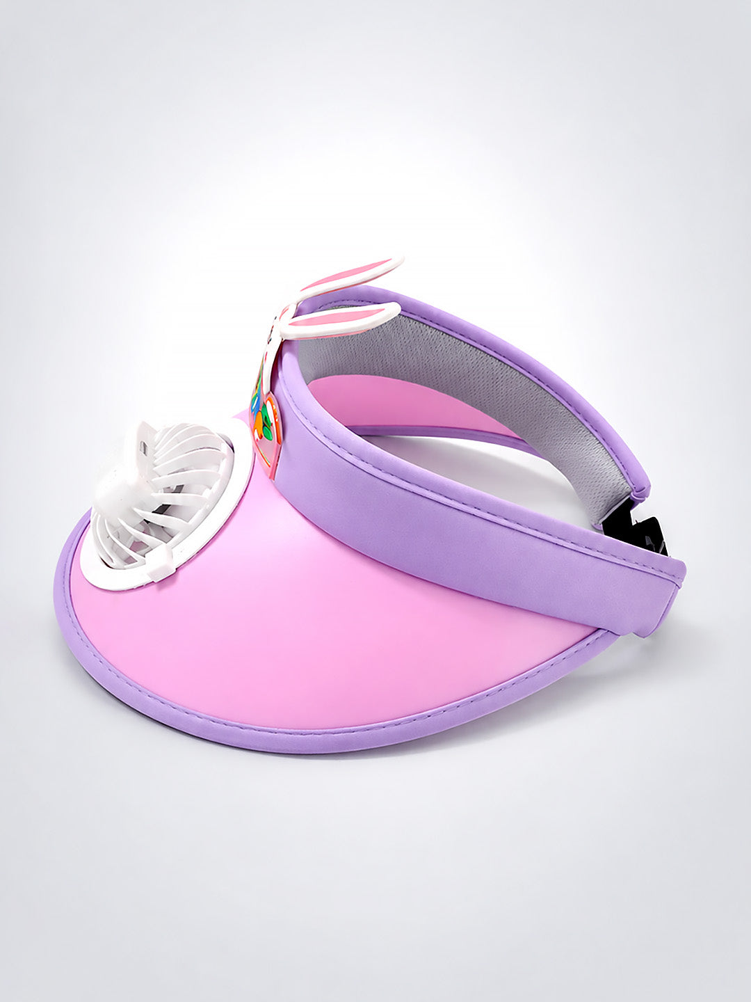 Pink Purple 3D Bunny Kids Sun Visor Cap with Built-In Fan | Adjustable | Girls 2–6 Years