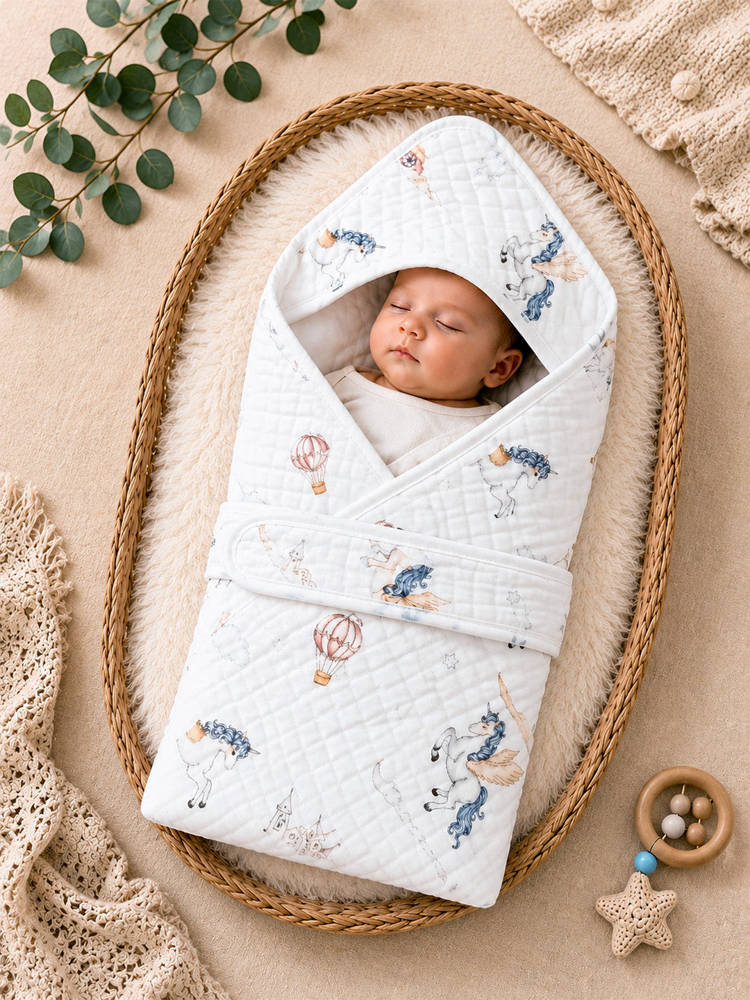Unicorn Kingdom 6-Layer Muslin Cotton Hooded Swaddle Blanket | Newborn Swaddler