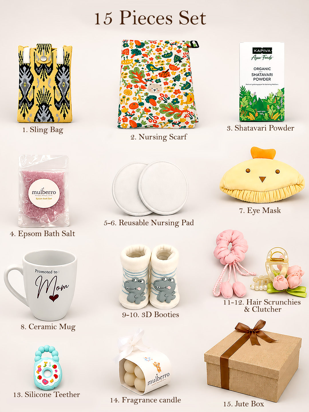 New Mom Pampering Hamper | Postpartum Care & Baby Essentials | 15-Piece Mother Hamper